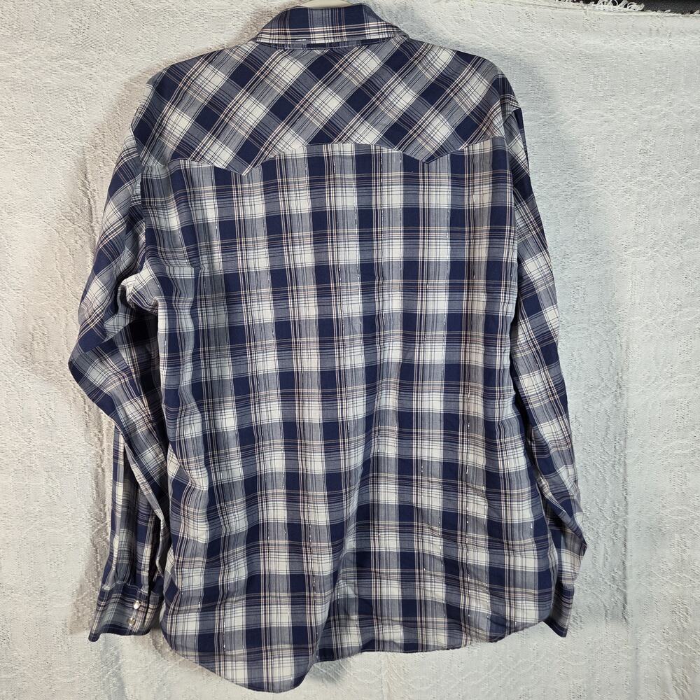 Levi Strauss Western Snap Shirt Mens XL Blue Plaid Pearl Snap Cowboy Long Sleeve - Picture 7 of 11